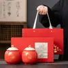 Cajas de Regalo Cajas de Empaque para Latas de Té de Cerámica Roja China Tarro Sellado Vacío para Almacenamiento de Té Negro Jinjunmei Té de Roca Pu'er