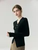 Suéter de Cachemira 100% Puro de Moda y Sencillo~Cuello en V Cruzado para Mujer Botones Tejido de Canalé Suéter Adelgazante