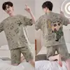 Conjunto de pijama de verano para hombre, de manga corta y pierna corta, ligero, talla grande, corte holgado, adecuado para usar como ropa de estar en casa