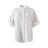Home Girl Relajada y Perezosa Sensación de Vacaciones Francesas 100% Lino 002Relax Camisa de Manga Corta Enrollada a Mano para Mujer 5506
