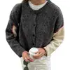 Cárdigan de Punto de Color Contrastante Europeo y Americano para Mujer, Diseño de Empalme de Cuello Redondo Holgado, Suave y Ceroso Agradable a la Piel, Estilo Perezoso Versátil para Otoño e Invierno