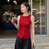 # Camisa elegante sem mangas de abotoamento simples para mulheres, design simples e estiloso de verão, top colete vermelho