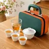 Gaiwan de Jade de Gordura de Ovelha Portátil Um Pote Três Xícaras Conjunto de Chá de Viagem Outdoor Porcelana Branca Xícara de Preparo Rápido Armazenamento Presente Lembrança