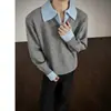 Suéter Falso de Dos Piezas Estilo Old Money para Hombre, Cuello Turn-Down de Invierno, Punto de Manga Larga con Cuello Polo Juvenil de Alta Gama, Grueso de Moda