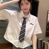 Camisa Blanca de Polo de Manga Corta para Mujer Verano 2024 Nuevo Diseño Holgado Nicho Top Corto