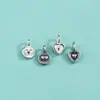 Colgante Pequeño Corazón de Melocotón de 5 mm Plata de Ley S925 Colgante Doble Corazón Sólido Colgante para Pulsera de Cuerda Hecha a Mano DIY