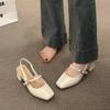 Falda Versátil Zapatos Mary Jane de Suela Blanda con Un Botón 2025 Nuevo Primavera y Verano Ropa Exterior Sandalias de Punta con Tacón Grueso para Mujer