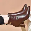 Botines de tobillo de cuero suave genuino para comercio exterior transfronterizo, nuevos zapatos de tacón alto de otoño e invierno combinados con faldas, botas de mujer con punta y felpa