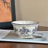 Prato Raso de Jantar, Tigela de Arroz, Xícara de Café com Pires em Porcelana Azul e Branca Estilo Europeu com Padrão de Orquídeas, Conjunto de Louças Domésticas, Prato, Tigela de Arroz
