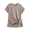 Fabricante Mayorista de Ropa para Mujer Transfronteriza 2025 Top con Cuello Redondo de Manga Corta Adornado Falda Midi Conjunto Suave