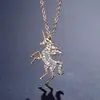 Collar de Unicornio Transfronterizo Europeo y Americano Full Diamond Lujo Ligero Nicho Colgante de Caballo Pequeño Cadena para Clavícula Accesorios Joyería para Mujer Sensación de Alta Gama