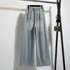 Foto Real de Jeans Azules de Pierna Ancha Talla Grande para Mujer, Primavera 2026, Súper Populares, Talla Petite, Pantalones Largos Rectos con Dobladillo Enrollado, Algodón