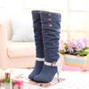 Tamanhos Grande e Pequeno 3340414243 Pu+Jeans Botas Longas de Salto Alto Botas Femininas Jgb2016N000910