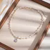 Colar de Pérolas para Mulheres, Pingente Quadrado de Diamante Estilo Francês, Corrente para Clavícula, Versátil para o Dia a Dia, Presente para Namorada ou Melhor Amiga, Colar de Pérolas para Mulheres