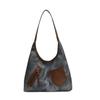 Bolsa Tote Grande de Cor Contrastante com Costura Casual Feminina Primavera 2025 Nova Estilo Retro Hong Kong Versátil de Ombro/Sub-braço