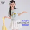 YOJIA Manga Curta de Verão 2026 Nova Roupa Infantil Doce Estilosa Gola Redonda Top Camiseta Infantil Fina Roupa de Verão