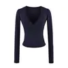 Camiseta de manga larga ajustada, pura y seductoramente atractiva, con cuello cruzado en V profundo, elástica, suave y cómoda, nueva blusa base de otoño para mujer