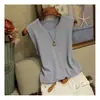 Chaleco de Verano para Mujer Ropa Exterior Seda de Hielo Color Sólido Tejido Cuello Redondo Sin Mangas Top Base Adelgazante Versátil