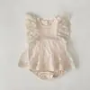2026 Versão Coreana Verão Novo Estilo Macacão Vestido para Bebê Algodão Puro Respirável com Renda Canelada