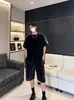 Traje Deportivo Casual de Rayas para Hombre, Verano Estilo Hong Kong Retro Tendencia Marca, Camiseta de Manga Corta Juvenil, Pantalones Cortos Holgados