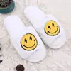 Nuevas Zapatillas de Algodón Amarillas con Cara Sonriente Blancas para el Hogar, de Punta Abierta, Felpa con Suela Antideslizante, Zapatillas de Algodón Simples para el Suelo
