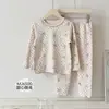 Set Infantil Conejo de Pan para Niñas Lana Seda 280g Set de Ropa para Casa Estampado de Leopardo de Dibujos Animados Lindo Set de Pijama