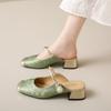 Pantuflas de Medio Dedo Estilo Chino para Mujer Piel Suave 2024 Nuevas de Verano Suaves Sandalias Mary Jane Francesas para Mujer con Falda