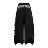 Calça Moletom Feminina Outono Nova Marca Tendência Esportiva Loose Perna Larga Estampa de Letras Góticas Retro Americana