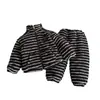 Pijama para Bebé Rayas Estilo Invierno Niños Acolchado de Terciopelo Espeso Ropa de Casa de Invierno Algodón Traje de Invierno para Niños