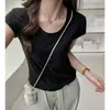 Camiseta Feminina de Verão Nova Gola Redonda Ombro Caído Manga Curta Solta Emagrecedora Casual Cobertura de Carne Cor Sólida Caimento de Alta Qualidade Top Fino