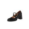 Fundo antiderrapante não cai textura pele de carneiro sapatos Mary Jane 2025 primavera bico redondo salto alto grosso fivela de couro sapatos femininos
