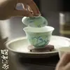 Sabendo que registro de montanha tigela de cobertura com cor sobreglaze antigo esmalte verde oficial lírio pintado à mão tigela de chá de cerâmica conjunto de chá kung fu tigela