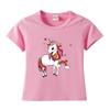 Unicórnio Desenho Animado Impresso Algodão Puro Gola Redonda Infantil Manga Curta T-shirt Roupas de Bebê Camiseta de Meia Manga Top Comércio Exterior