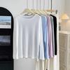 Camiseta de Lyocell de Verão Estilo Solto e Preguiçoso Ultra-Fina Fresca Manga Longa Proteção Solar Camisa Máscara Feminina Transparente Cobertura para Ar Condicionado