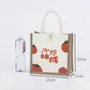 Bolsa de arpillera en blanco personalizada con cuerda de algodón pintada a mano, Bolsa de compras de yute de un solo hombro para bricolaje con cremallera, Bolsa de arpillera tipo tote con patchwork vintage