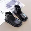 Botas Infantis Outono Botas Curtas Infantis Outono/Inverno Sapatos com Pelúcia Embutida Botas de Couro para Bebê Botas Martin para Meninas Algodão Grosso Preto