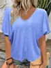 2026 Amazon Europeo y Americano Comercio Transfronterizo de Comercio Exterior Nuevo Estilo Plisado Holgado Casual Color Caramelo Cuello en V Manga Corta Camiseta
