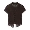 Atacado de Roupas Femininas Transfronteiriças Verão 2026 Novo Estilo Europeu Moda Casual Solta Renda Botão Jaqueta Top