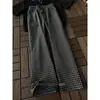 Calça de Gaze Bolha Xadrez Estilo Retrô Americano para Homens, Verão Fina Tendência Marca Calças de Pernas Largas, Calças Casuais Retas Largas