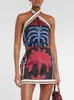 Vestido de playa con estampado de cuello colgante sexy de verano europeo y americano de estación independiente transfronteriza 2024