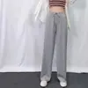 Pantalones de pierna ancha de seda helada para mujer en verano, de cintura alta, frescos, de pierna recta para personas bajitas, pantalones casuales finos para protección solar