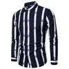 Camisa social de manga comprida, camisa listrada europeia e americana transfronteiriça, camisa masculina para primavera e outono, em estoque para atacado