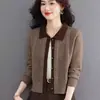 Cardigan de Tricô com Gola Reversível Color Block Outono/Inverno 2026 Suéter Casaco Top Camisa Básica Solto Casual Elegante