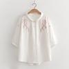 Ropa de Verano 2025 Estilo Japonés Camisa de Gasa de Algodón de Manga Tres Cuartos para Mujer Holgada Flor Bordada Algodón Puro Camisa de Manga Corta