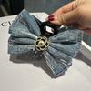 Design de nicho Lantejoulas Lavado Denim Bow Hairpin Doce Cool Estilo Clipe Shark Clip Moda All-match Acessórios para o cabelo Mulheres