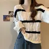 Suéter único de punto trenzado vintage estilo coreano para otoño e invierno 2026, nuevo, con cuello en V, bloques de color a rayas, elegante y adelgazante