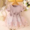 Vestidos para Niñas 2025 Verano Nuevo Estilo Bebé Niña Elegante Vestido de Princesa de Manga Corta Niña Super Hada Falda de Gasa Esponjosa