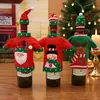 Conjunto Bordado à Máquina de Desenho Animado para Garrafa de Vinho Conjunto de Duas Peças Conjunto de Louça do Papai Noel Decorações de Natal Atacado