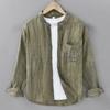Camisa de Lino Ramio Tencel para Hombre Manga Larga Retro Casual Holgada Arrugada Cuello Mao 903