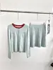 Cardigan de Punto de Otoño 2026 Nuevo, Mezcla de Lino, Estilo Universitario, Bloques de Color, Cuello Redondo, Top con Cintura Elástica, Minifalda Plisada